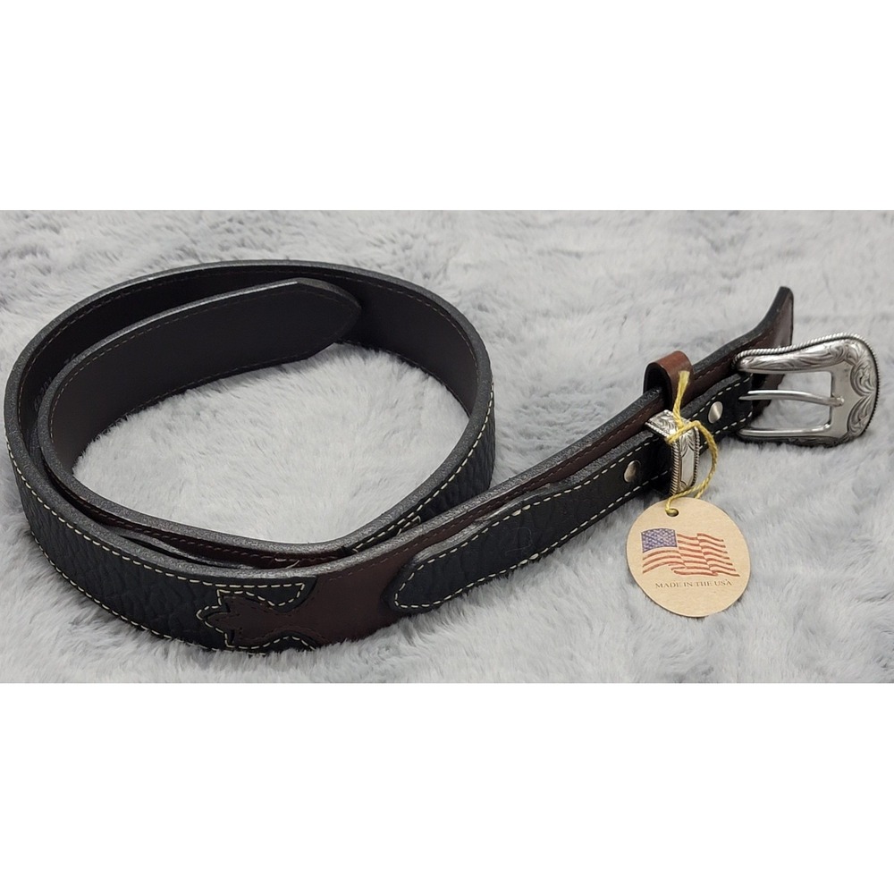 Vintage Bison Belt Mens 36 Ranger Black Brown American Leather Western USA